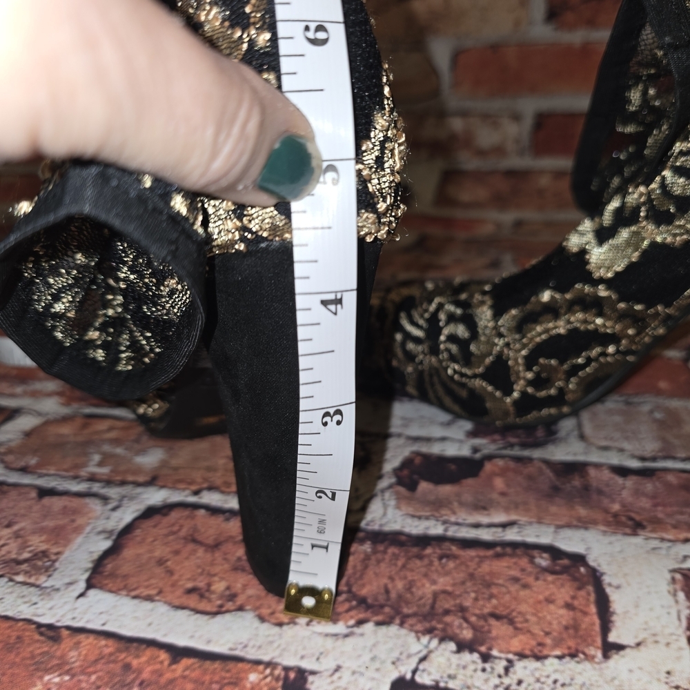 BAMBOO Black and Gold Floral Heeled Boots - Picture 8 of 8